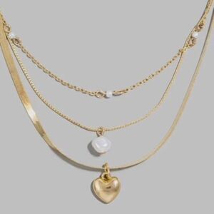 Heart and Pearl Charms Layered Chain Necklace